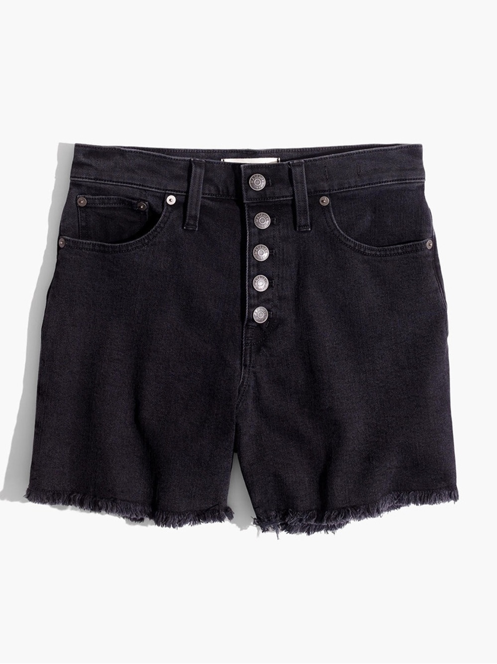 Madewell High-Rise Denim Boyshorts Button-Through Edition in Lunar Black.
